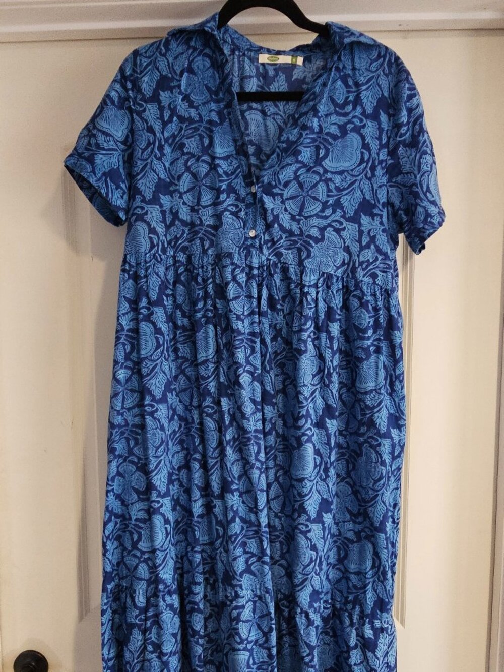 Dolma Maeve Blue Floral Cotton Maxi Dress Pockets Small